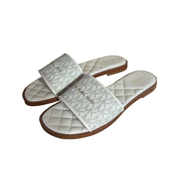 Michael Kors Shoes - MICHAEL KORS Women's FELICIA FLAT SLIDES MK Signature Logo Print Vanilla 8.5 M